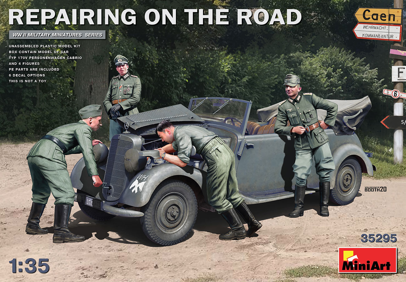 1/35 Repairing on the Road (Typ 170V Personenwagen Cabrio & 4 Figures)