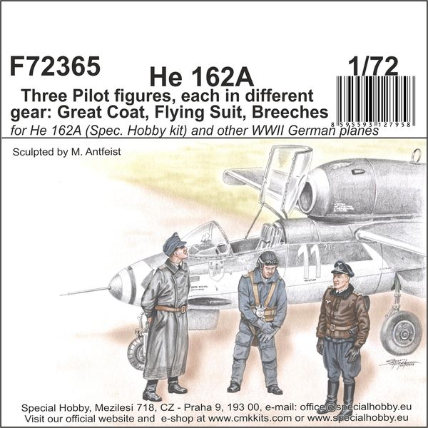 1/72 He 162 - Three Pilot figures, each in different gear: Great Coat, Flying Suit, Breeches