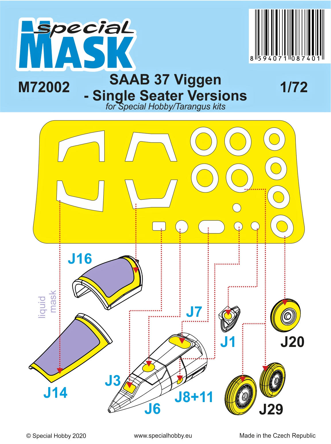 Maska pro plastikový model 1/72 SAAB 37 Viggen Single Seater