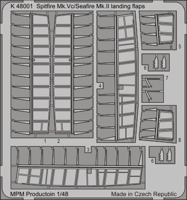 Sada fotoleptů pro plastikový model 1/48 Spitfire Mk.Vc/Seafire Mk.II landing flaps