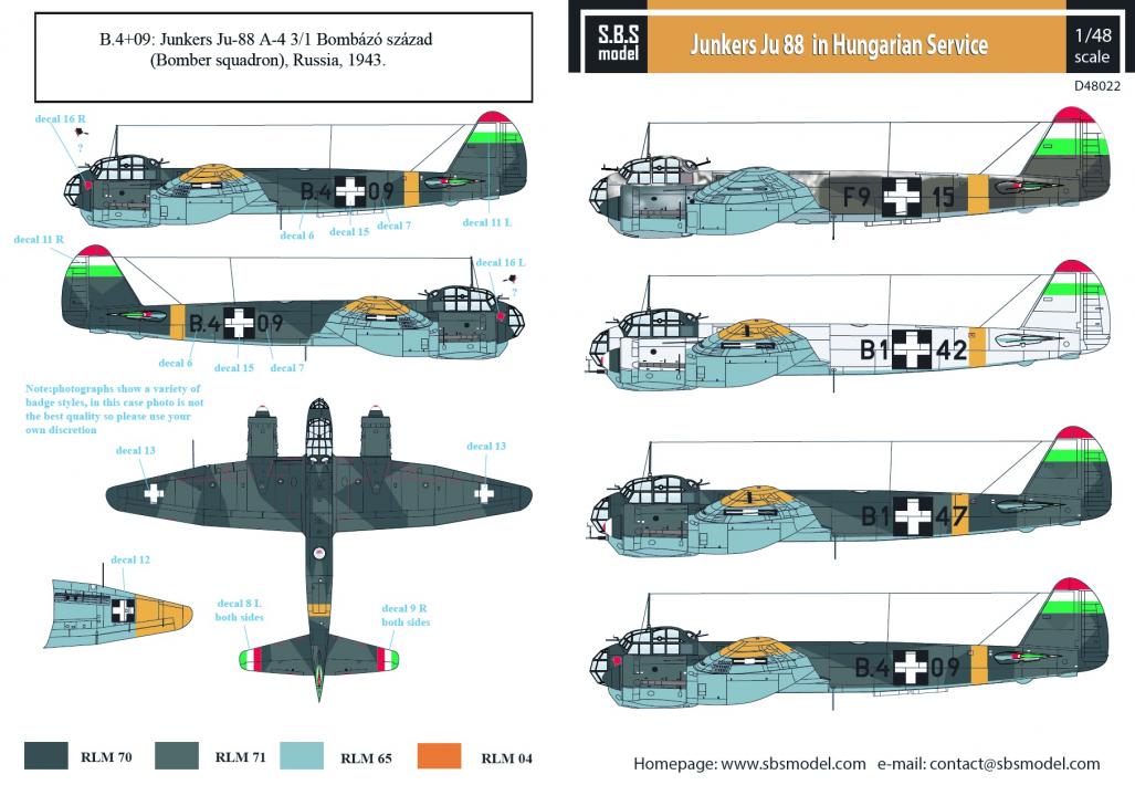 1/48 Junkers Ju-88 Hungarian Air Force WW II. - Decals 