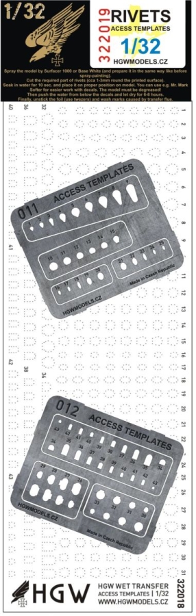 1/32 Access Templates (Plus) - Free Lines of Rivets - incl. 322018 + PE scribing template