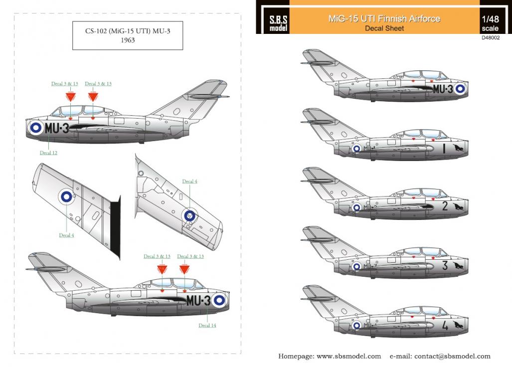 1/48 Míg-15 UTI Finnish Air Force decals - Decals for Trumpeter