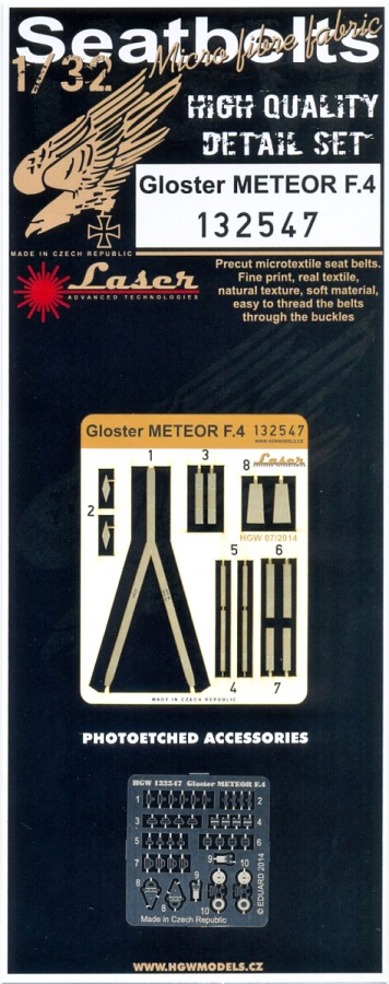 1/32 Gloster Meteor F.4 - Fabric Seat Belts  - pre-cut (laser) HK Models