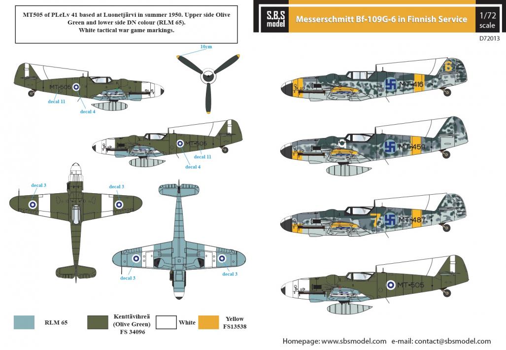 1/72 Messerschmitt Bf-109G-6 Finnish Air Force WW II - Decals for 