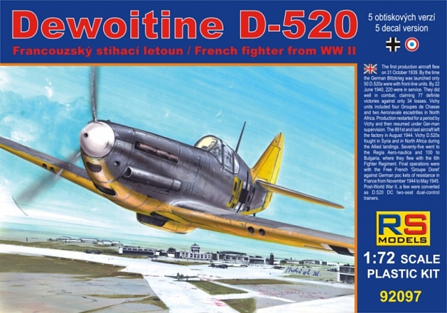 Plastikový model letadla 1/72 Dewoitine D-520 Luftwaffe  5 decal v. for Luftwaffe, France