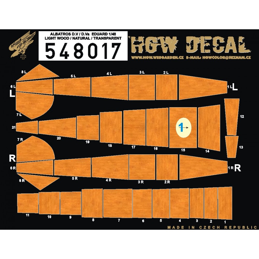 1/48 Albatros D.V | D.Va - Light Wood (Y) - Decals Wood Grain - transparent Eduard