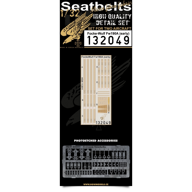 1/32 Focke-Wulf Fw 190A - Early - Fabric Seat Belts  - 2 sets Hasegawa