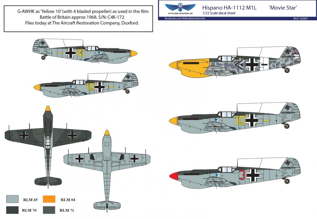 1/32 Hispano HA-1112 M1L 'Movie Star' decal sheet + resin additional parts - Resin + Decals for Hase