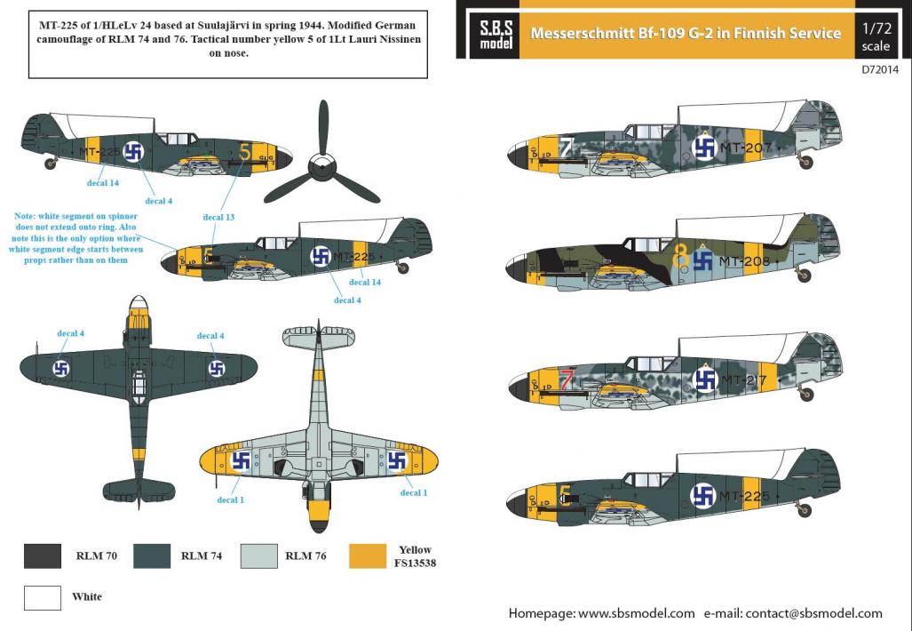 1/72 Messerschmitt Bf-109G-2 Finnish Air Force WW II - Decals for 