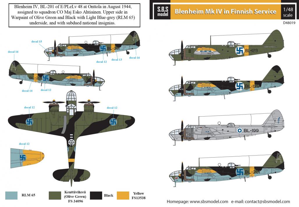1/48 Bristol Blenheim Mk.IV Finnish Air Force WW II - Decals for Classic Airframes