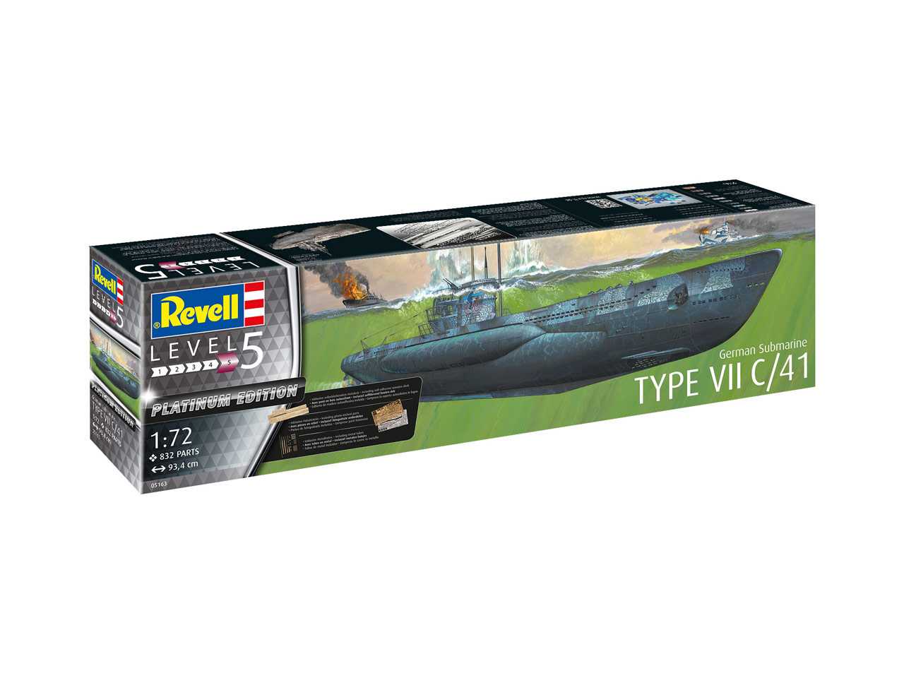 Plastic ModelKit ponorka Limited Edition 05163 - German Submarine Type VII C/41 (Platinum Edition) (