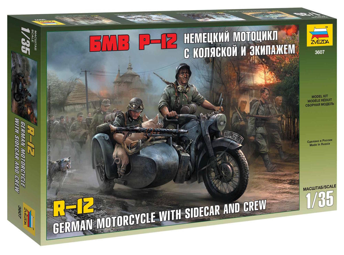 Model Kit military 3607 - German WWII Sidecar R12 with crew (1:35)