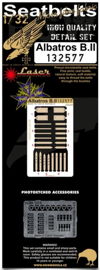 1/32 Albatros B.II - Fabric Seat Belts  - pre-cut (laser) Wingnut Wings