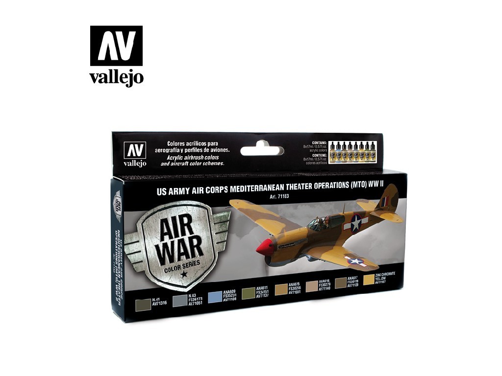 Sada akrylových barev pro Airbrush Vallejo Model Air US Army Air Corps Set 71183 Mediterranean Theat