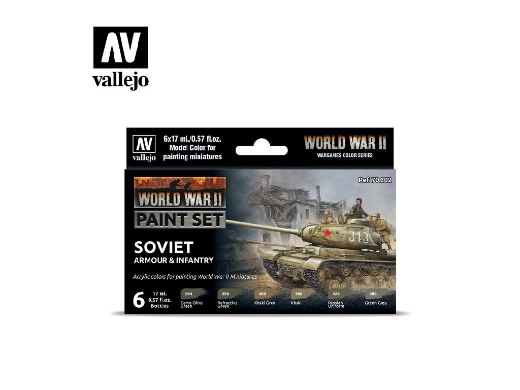 Sada akrylových barev Vallejo Model Color WWII 70202 Soviet Armour & Infantry (6)