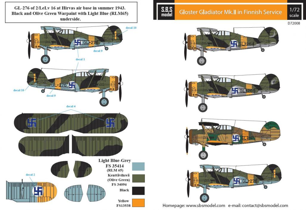 1/72 Gloster Gladiator Finnish Air Force WW II - Decals for Airfix