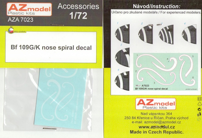 1/72 Bf 109F/G/K nose spiral decal 6pcs.