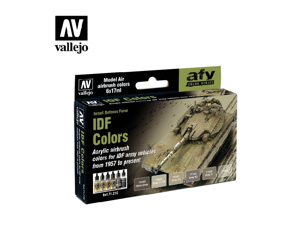 Sada akrylových barev pro Airbrush Vallejo Model Air AFV Set 71210 IDF Colors (6)