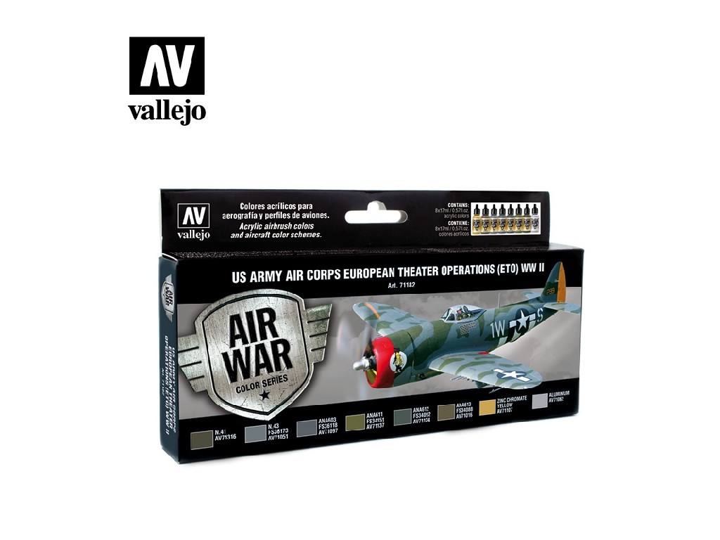 Sada akrylových barev pro Airbrush Vallejo Model Air US Army Air Corps Set 71182 European Theater Op