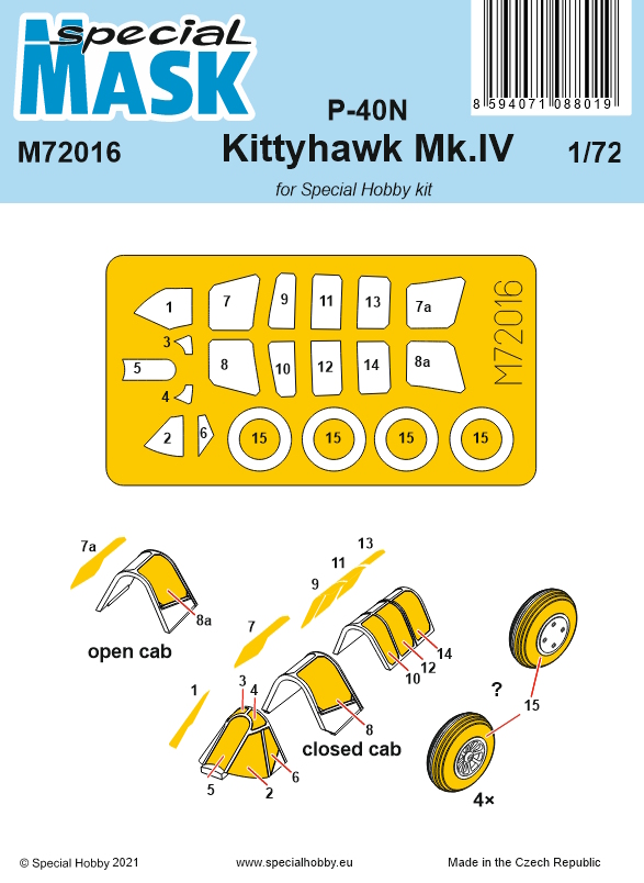 Maska pro plastikový model 1/72 P-40N/Kittyhawk Mk.IV