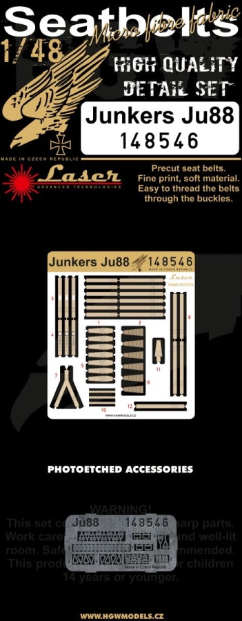 1/48 Junkers Ju 88 - Microplastic Seat Belts - pre-cut (laser)