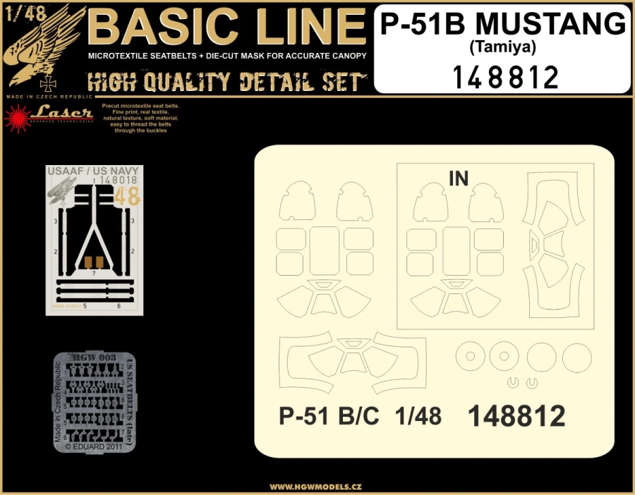 1/48 P-51B Mustang - Basic Line - BASIC LINE: seatbelts + masks Tamiya