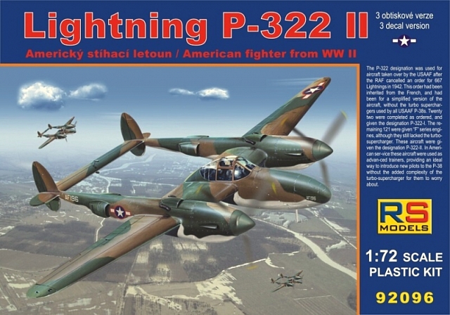 Plastikový model letadla 1/72 Lighting P-322 II 3 decal v. for USA