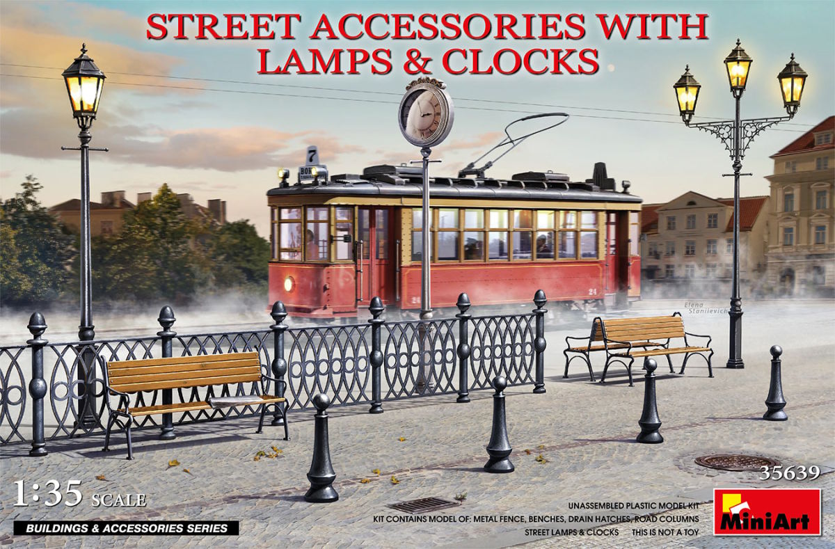 1/35 STREET ACCESSORIES WITH LAMPS & CLOCKS - Miniart