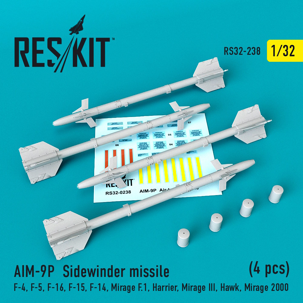 1/32 AIM-9P  Sidewinder  missile (4 pcs) F-4, F-5, F-16, F-15, F-14, Mirage F.1, Harrier, Mirage III