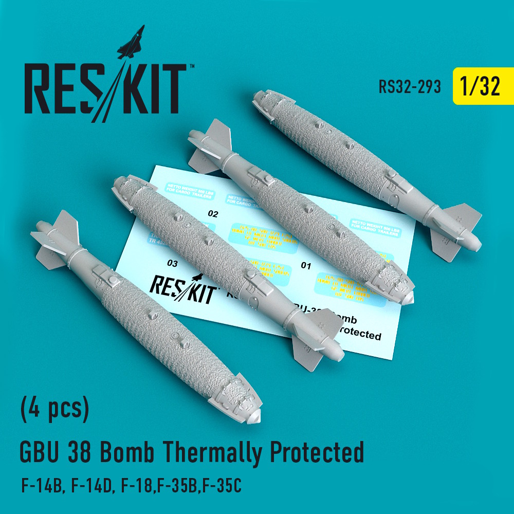 1/32 GBU 38 Bomb Thermally Protected (4 pcs) (F-14B, F-14D, F-18,F-35B,F-35C) for Aademy, Revell, Tr