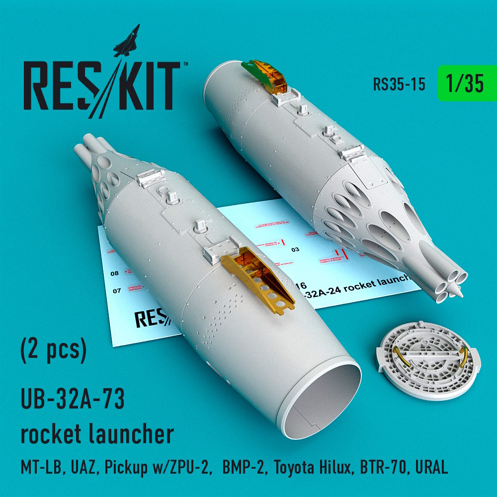 1/35 UB-32A-73 rocket launcher (2 pcs)  MT-LB, UAZ, Pickup w/ZPU-2,  BMP-2, Toyota Hilux, BTR-70, UR