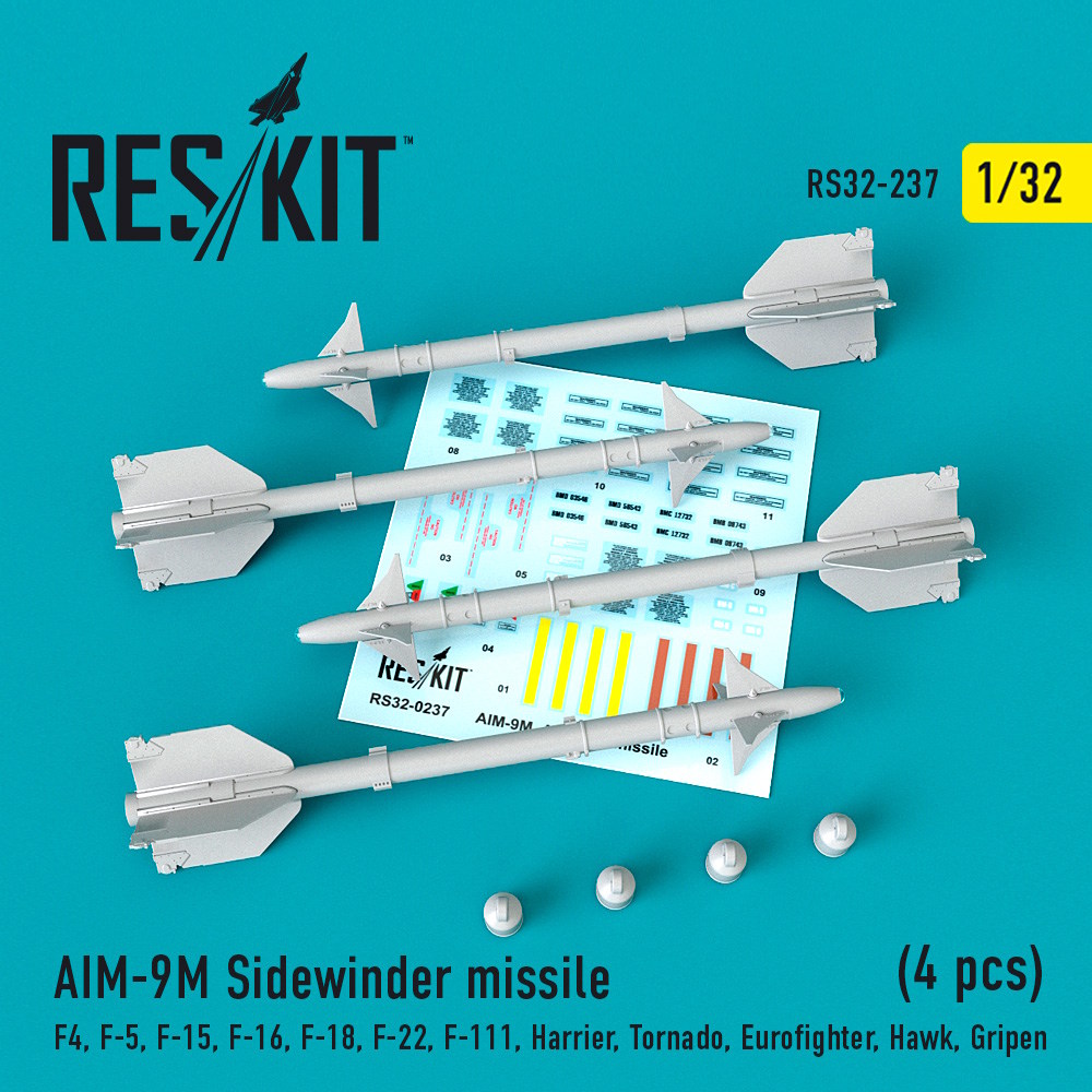 1/32 AIM-9M Sidewinder  missile (4 pcs)  F4, F-5, F-15, F-16, F-18, F-22, F-111, Harrier, Tornado, E