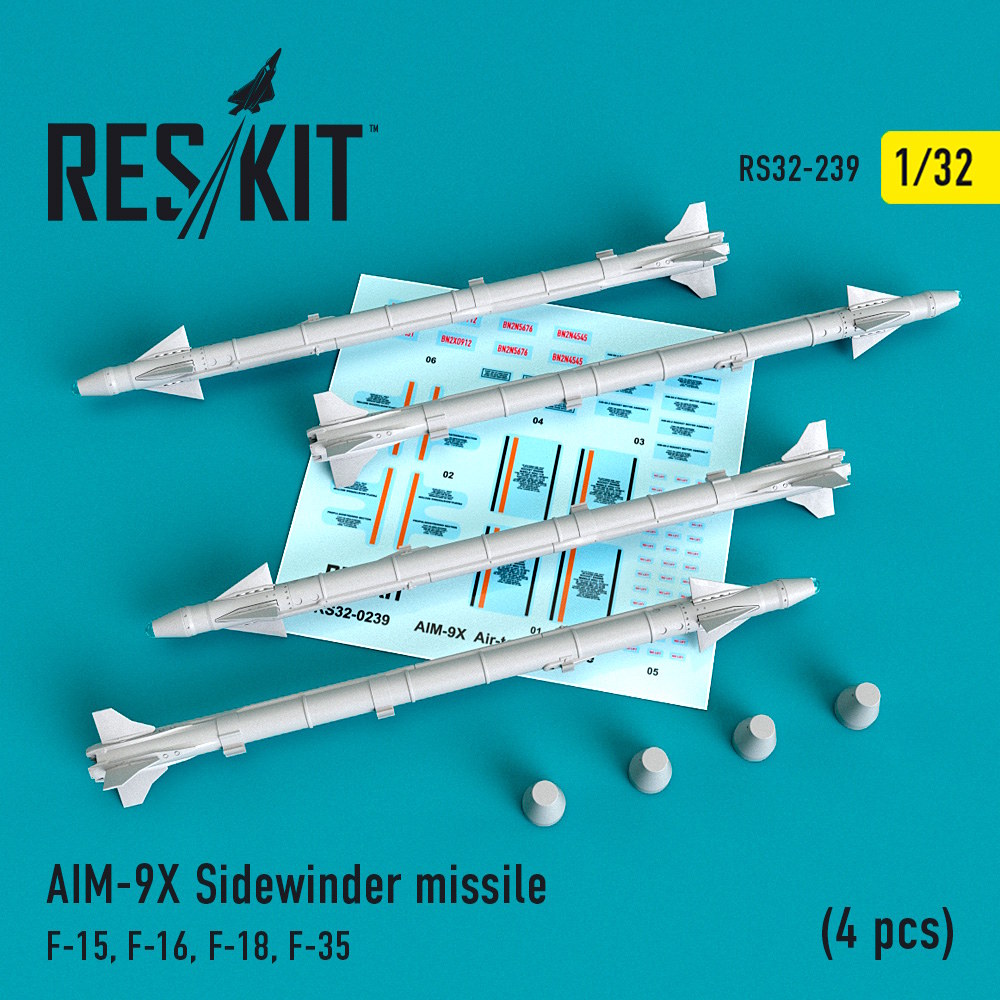 1/32 AIM-9X Sidewinder  missile (4 pcs) F-15, F-16, F-18, F-35 for Aademy, Revell, Trumpeter, Kitty 