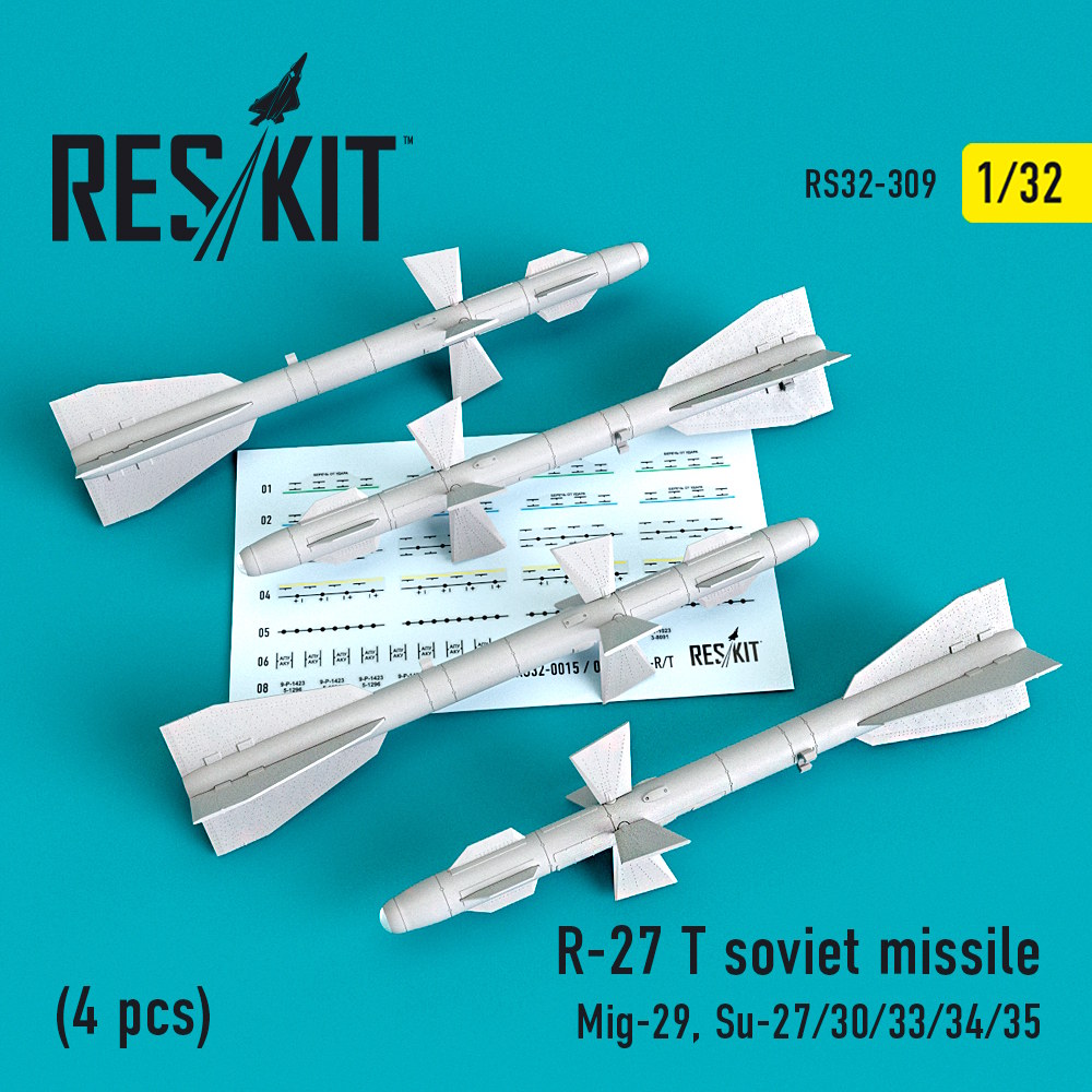 1/32 R-27 T soviet missile (4 pcs) (Mig-29, Su-27/30/33/34/35) for Trumpeter, Revell kits