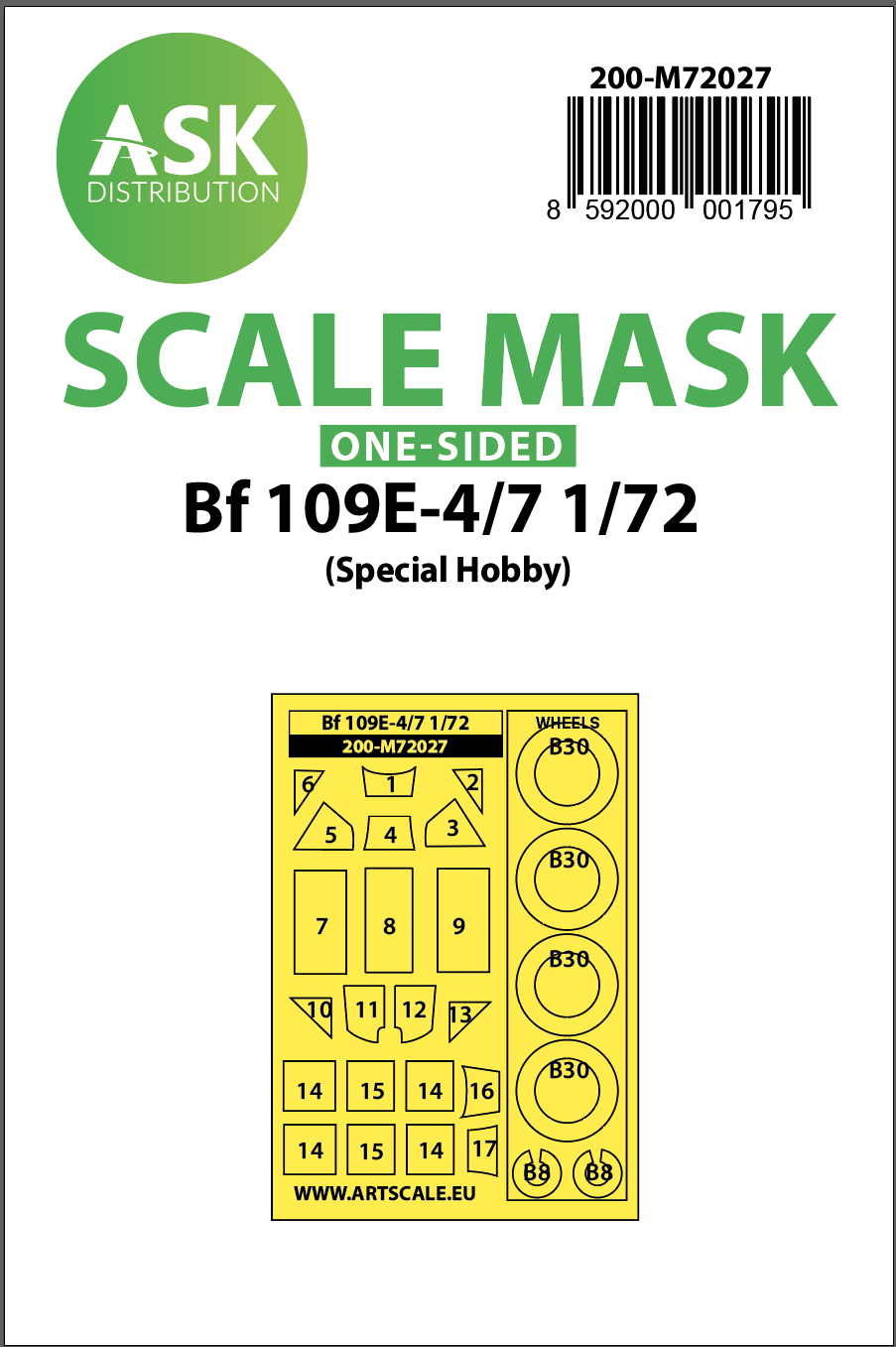 1/72 Bf 109E-4/7 one-sided painting mask for Special Hobby