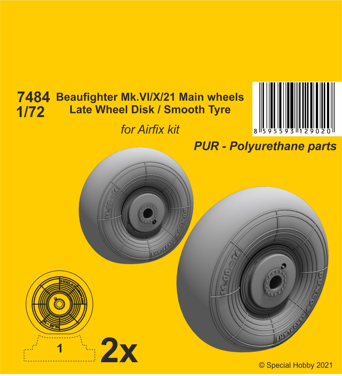 1/72 Beaufighter Mk.VI/X/21 Mainwheels - Late Wheel Disk / Smooth Tyre