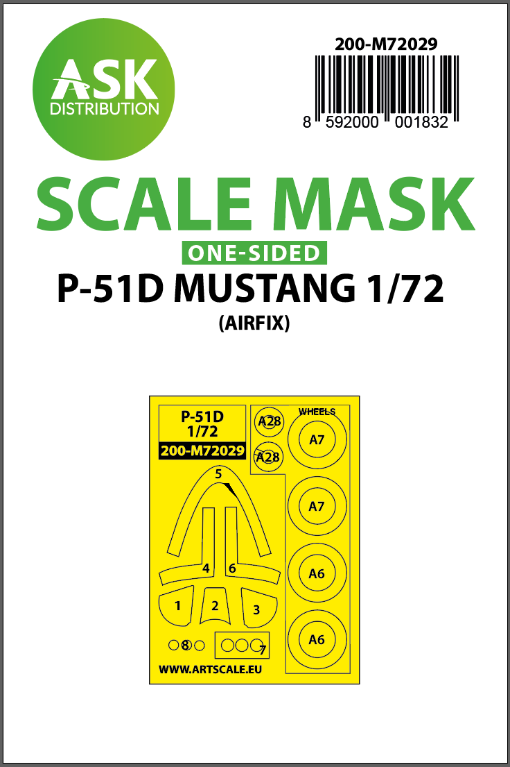 1/72 P-51D Mustang one-sided painting mask for Airfix