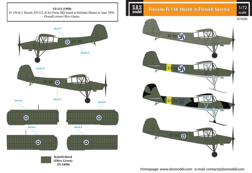 1/72 Fieseler Fi-156 Storch Finnish Air Force - Decals for Academy/Heller