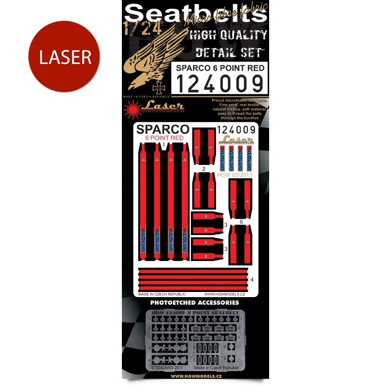 1/24 Sparco Red - Six Point - Fabric Seat Belts - pre-cut (laser) 2x racing safety seat belts