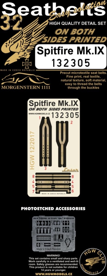 1/32 Spitfire Mk.IX - Fabric Seat Belts  - pre-cut (laser) double-sided printing