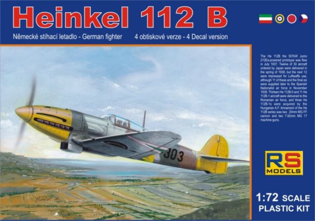 Plastikový model letadla 1/72 Heinkel 112 Hungary 4 decal v. for Hungary, Czech, GB, Japan