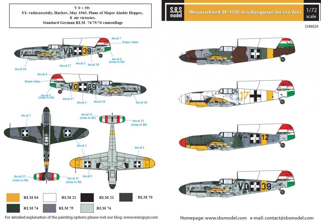 1/48 Messerschmitt Bf-109F Hungarian Air Force WW II VOL.I - Decals 