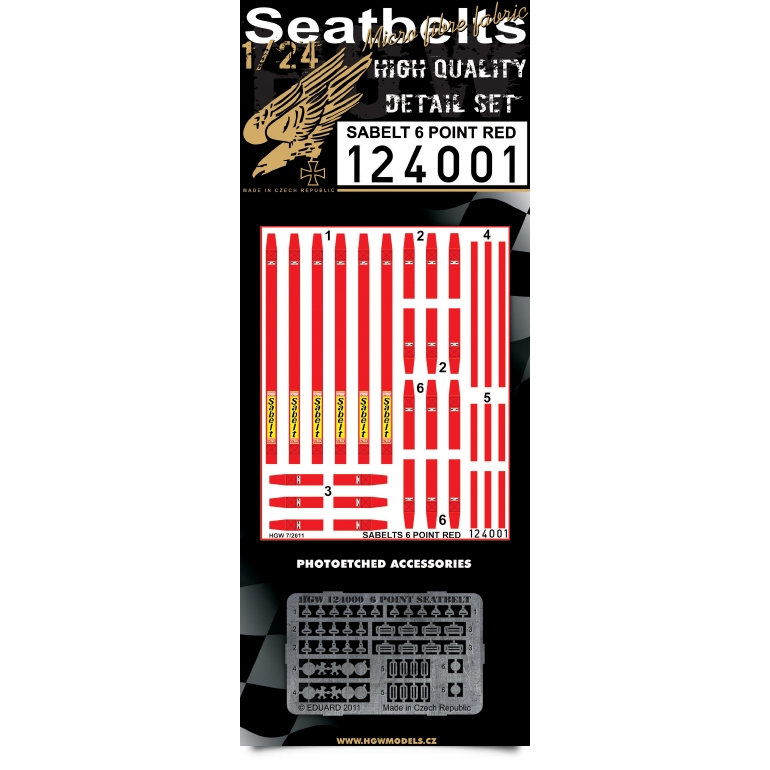 1/24 Sabelt Red - Six Point - Fabric Seat Belts - 3x racing safety seat belts