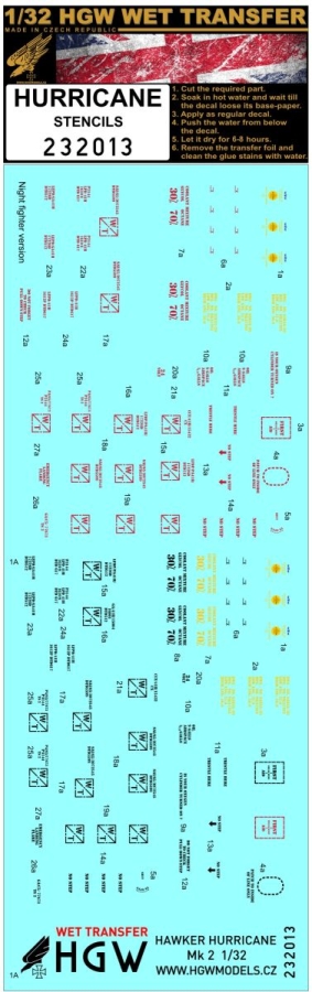 1/32 Hawker Hurricane Mk.II Stencils - Wet Transfers - Fly