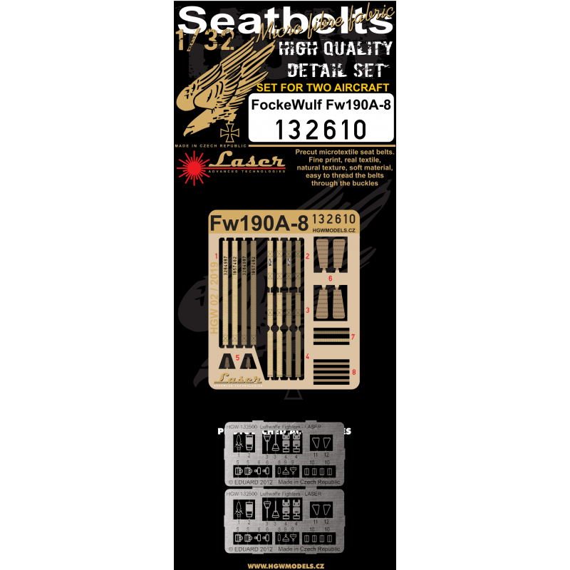 1/32 Focke Wulf Fw 190A-8 - Fabric Seat Belts  - pre-cut (laser)