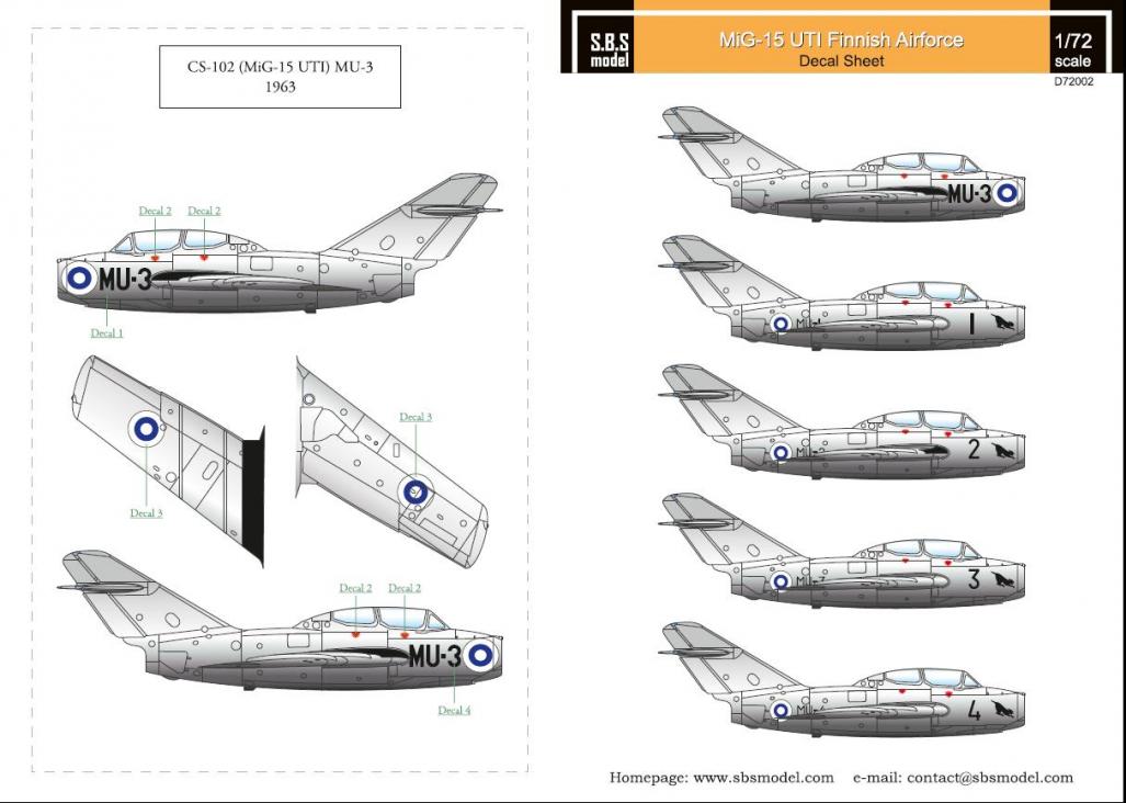 1/72 Mig-15 UTI Finnish Air Force decals - Decals for EDUARD/Hobbyboss