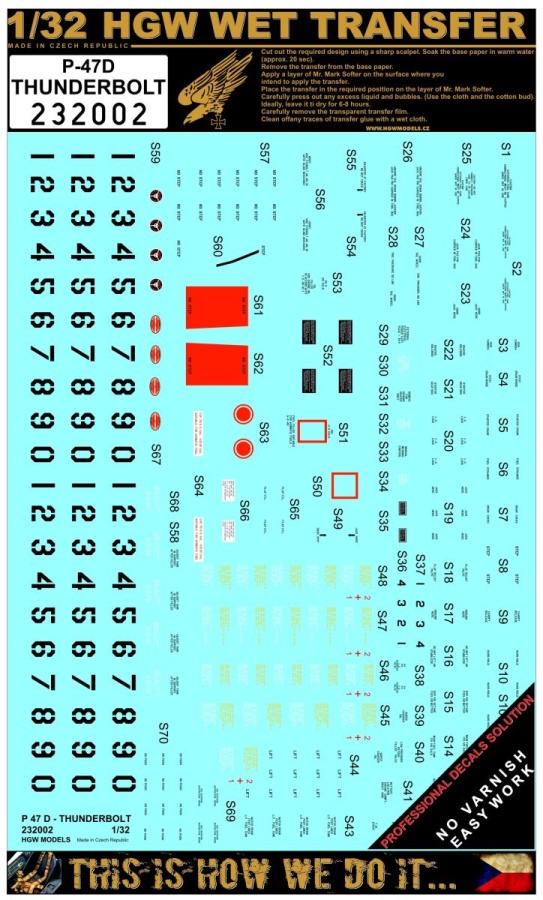 1/32 P-47D Thunderbolt Stencils - Wet Transfers