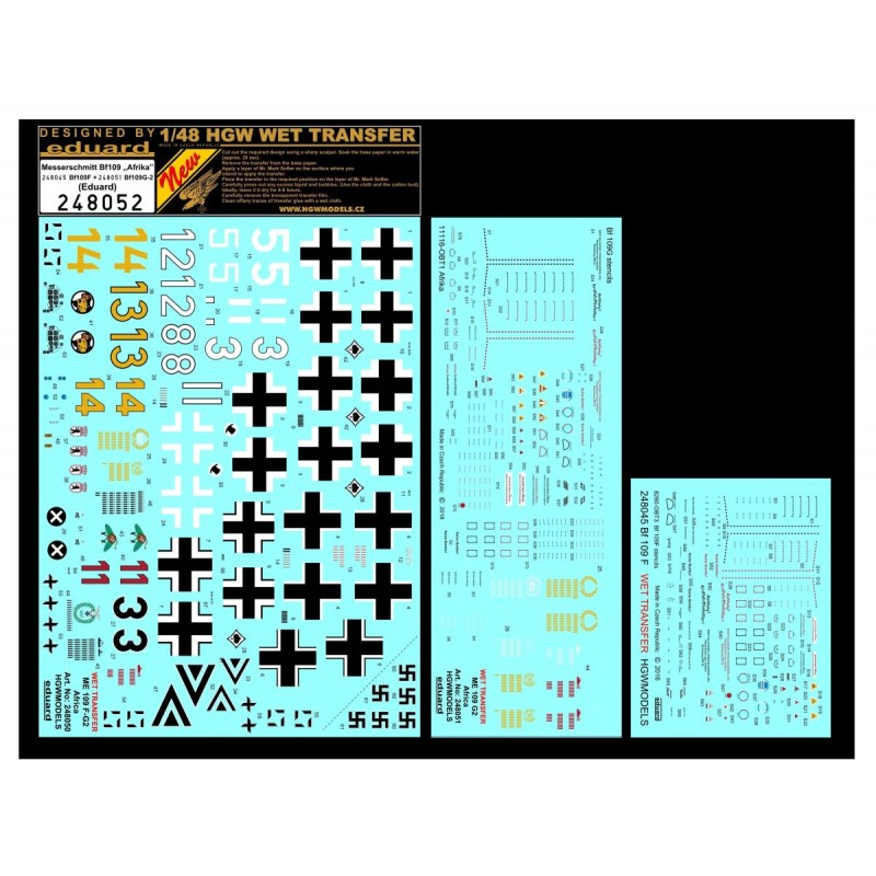 1/48 Bf 109 "Afrika" - Stencils & Markings  - Wet Transfers - Eduard