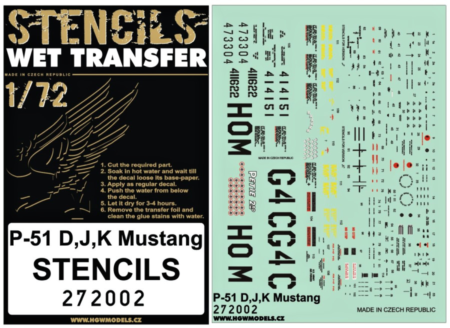 1/72 P-51D / J / K Mustang Stencils - Wet Transfers